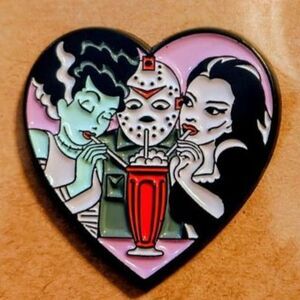 Munsters Frankenstein Jason Drinking Milkshake Heart Enamel Pin - Horror Icons